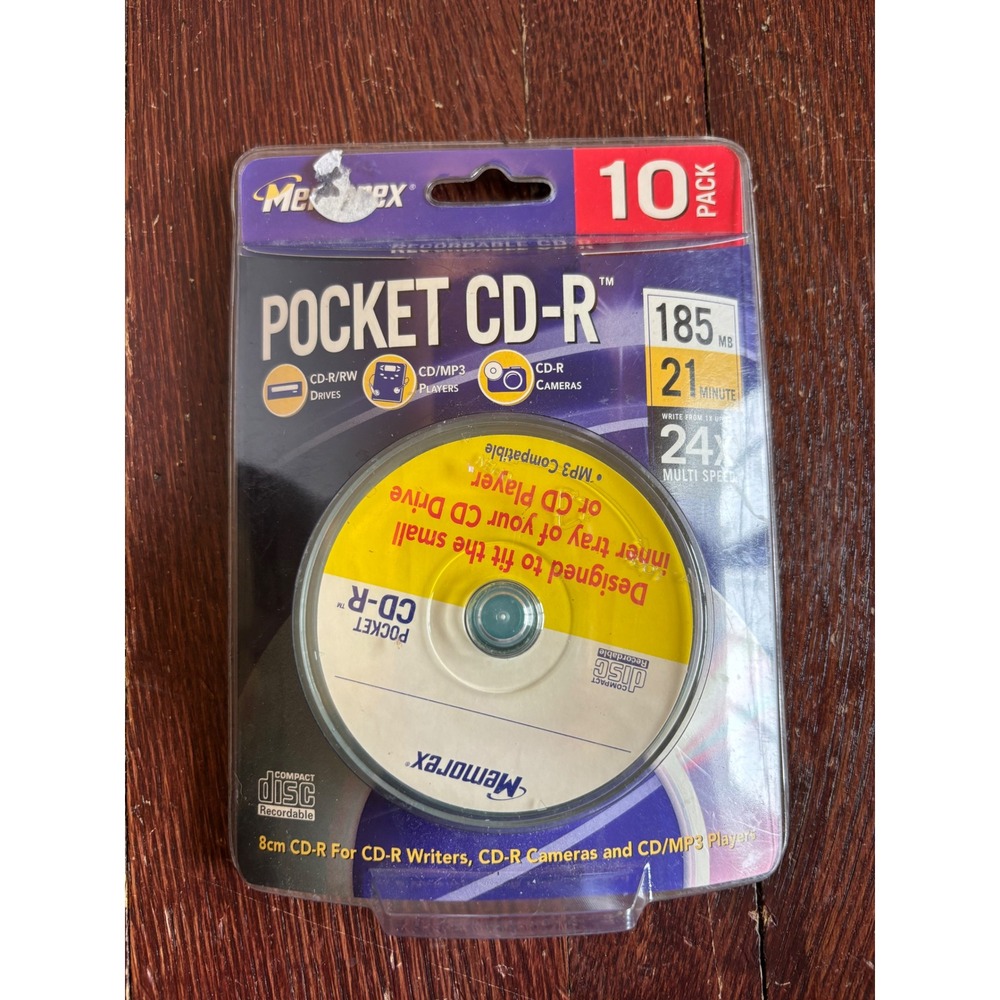 Memorex Pocket CD-R 10 Pack 185MB 21 Minute 24x 8cm Mini Disc Sealed 3202 4701